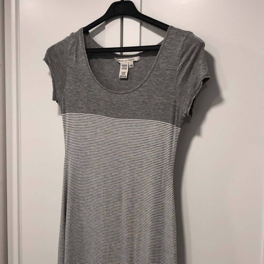 Grey and White Striped Stretch Maxi Dress